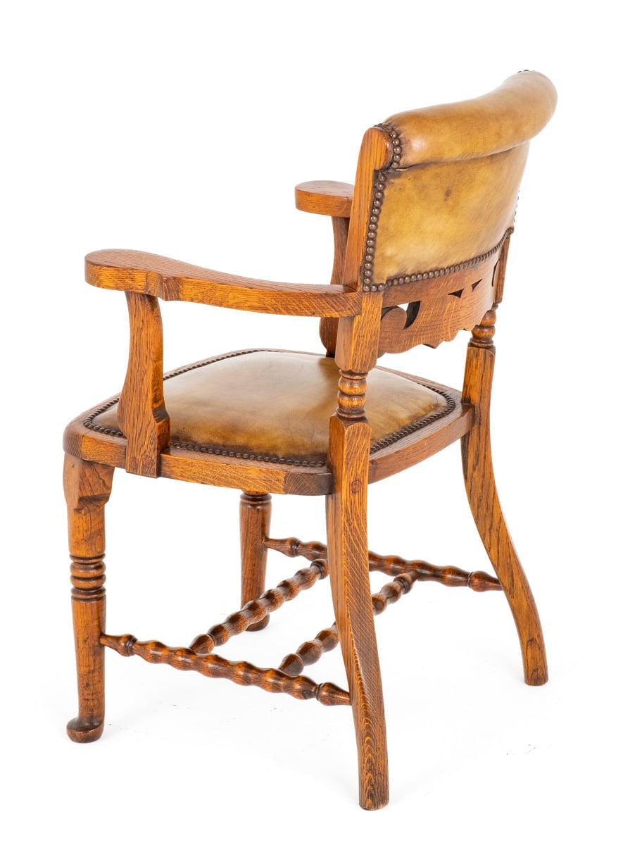 Victorian Oak and Leather Desk Chair