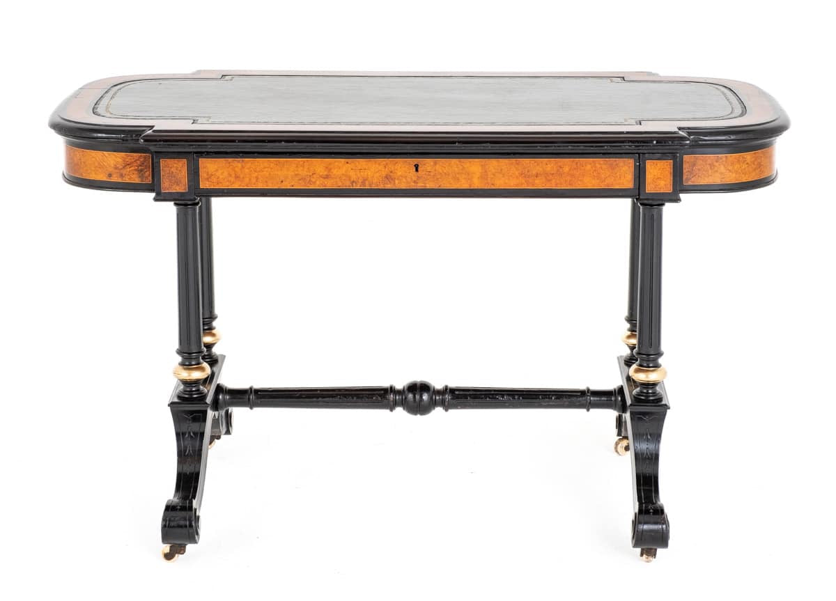 Good Quality Burr Walnut and Ebonised Writing Table