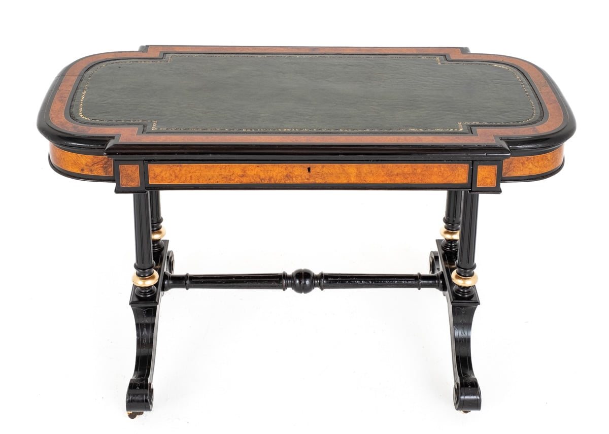 Good Quality Burr Walnut and Ebonised Writing Table