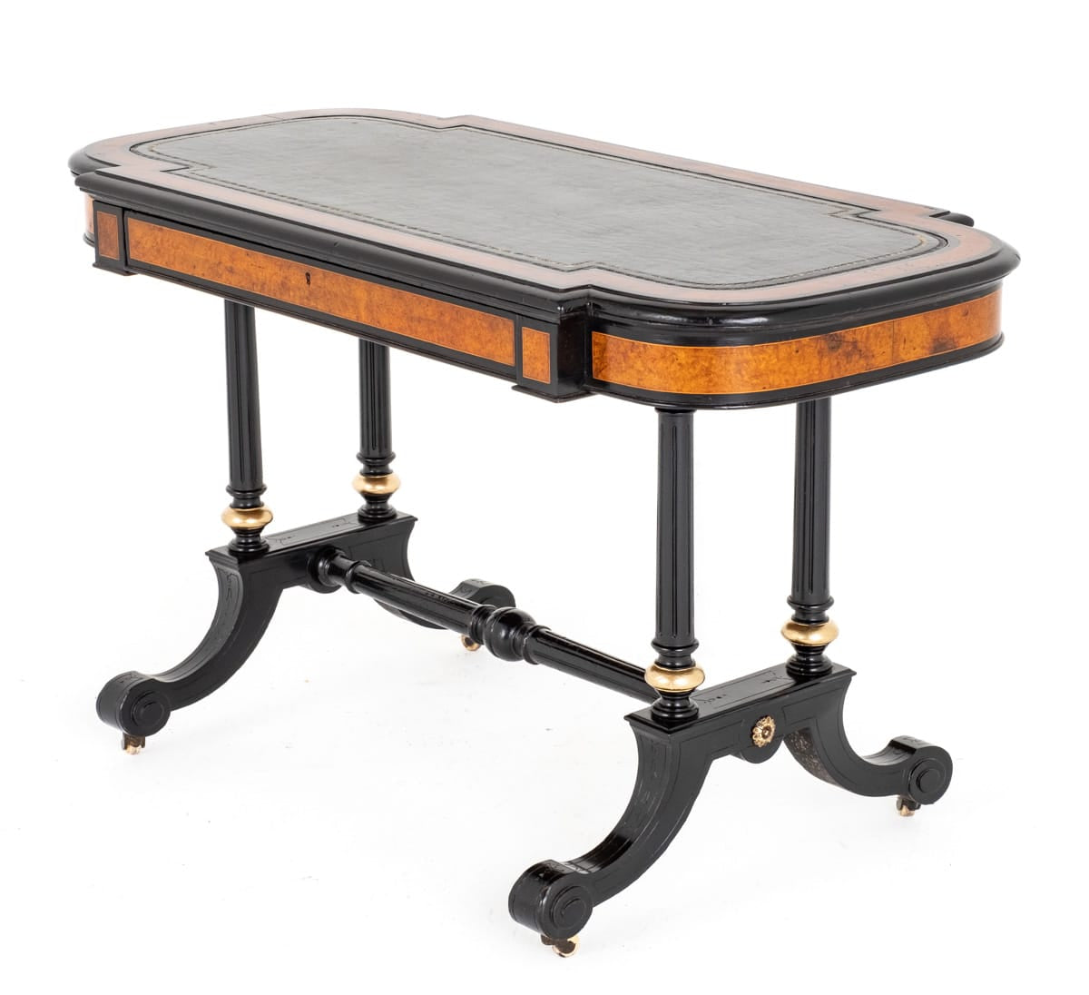 Good Quality Burr Walnut and Ebonised Writing Table