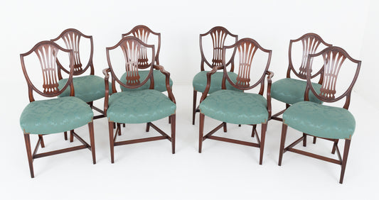 Set of 8 (6 + 2) Mahogany Hepplewhite Revival Dining Chairs