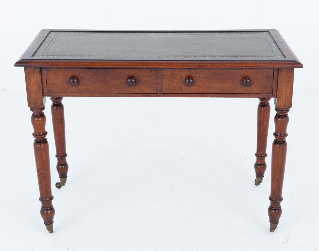 Victorian Mahogany 2 Drawer Writing Table Brass Castors