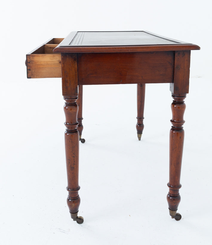 Victorian Mahogany 2 Drawer Writing Table Brass Castors