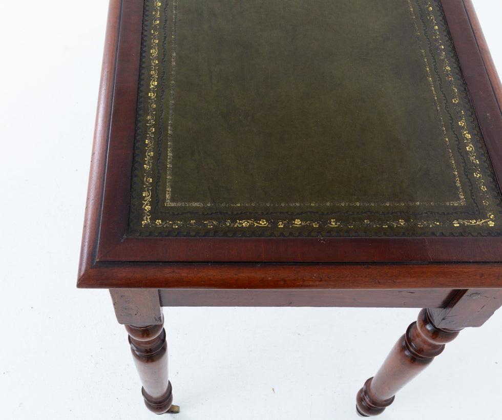 Victorian Mahogany 2 Drawer Writing Table Brass Castors