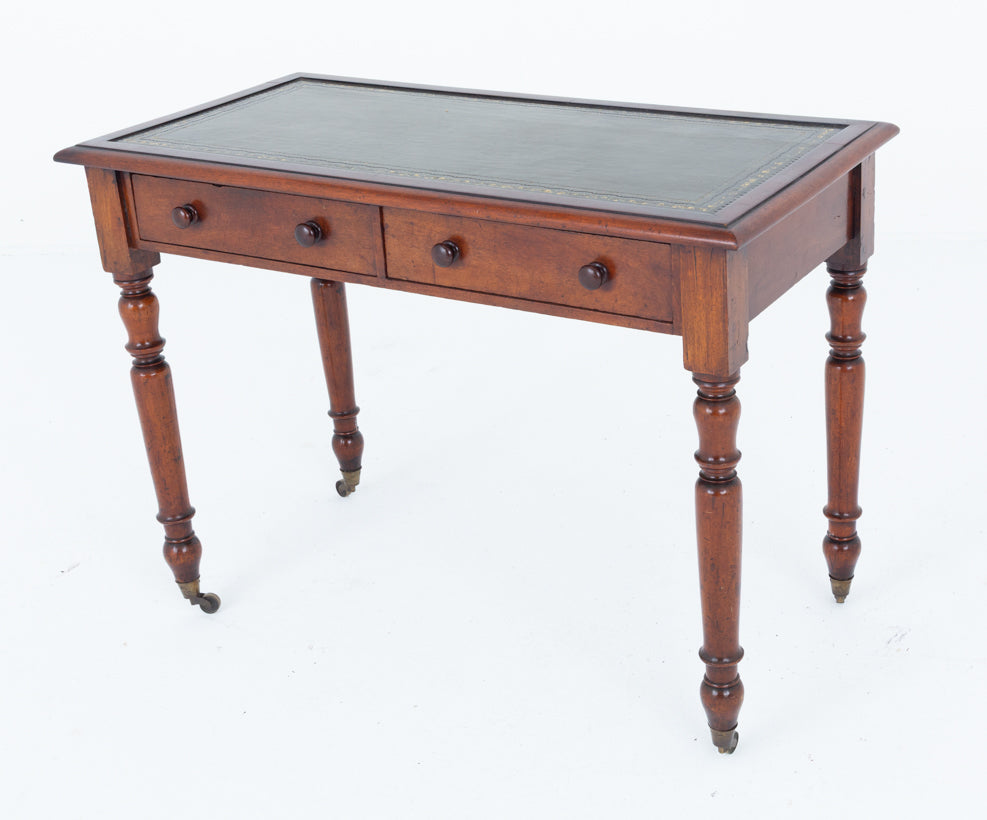 Victorian Mahogany 2 Drawer Writing Table Brass Castors