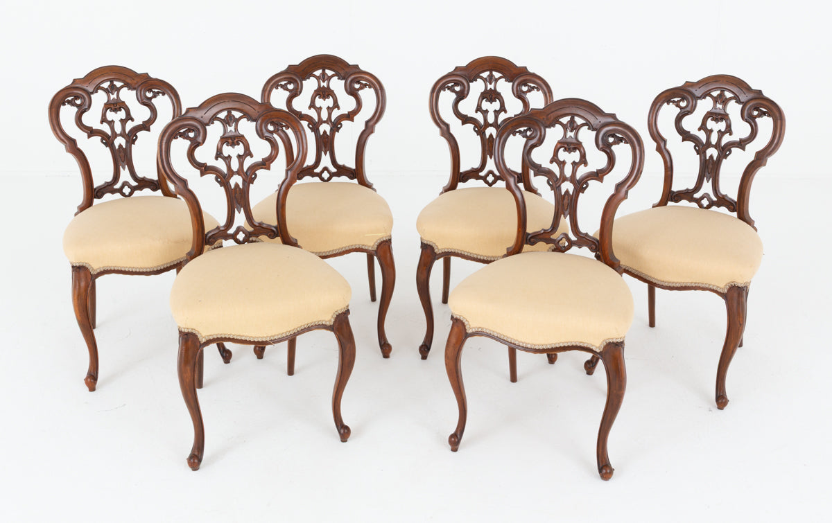 Pretty Set of 6 Walnut Victorian Cabriole Leg Chairs