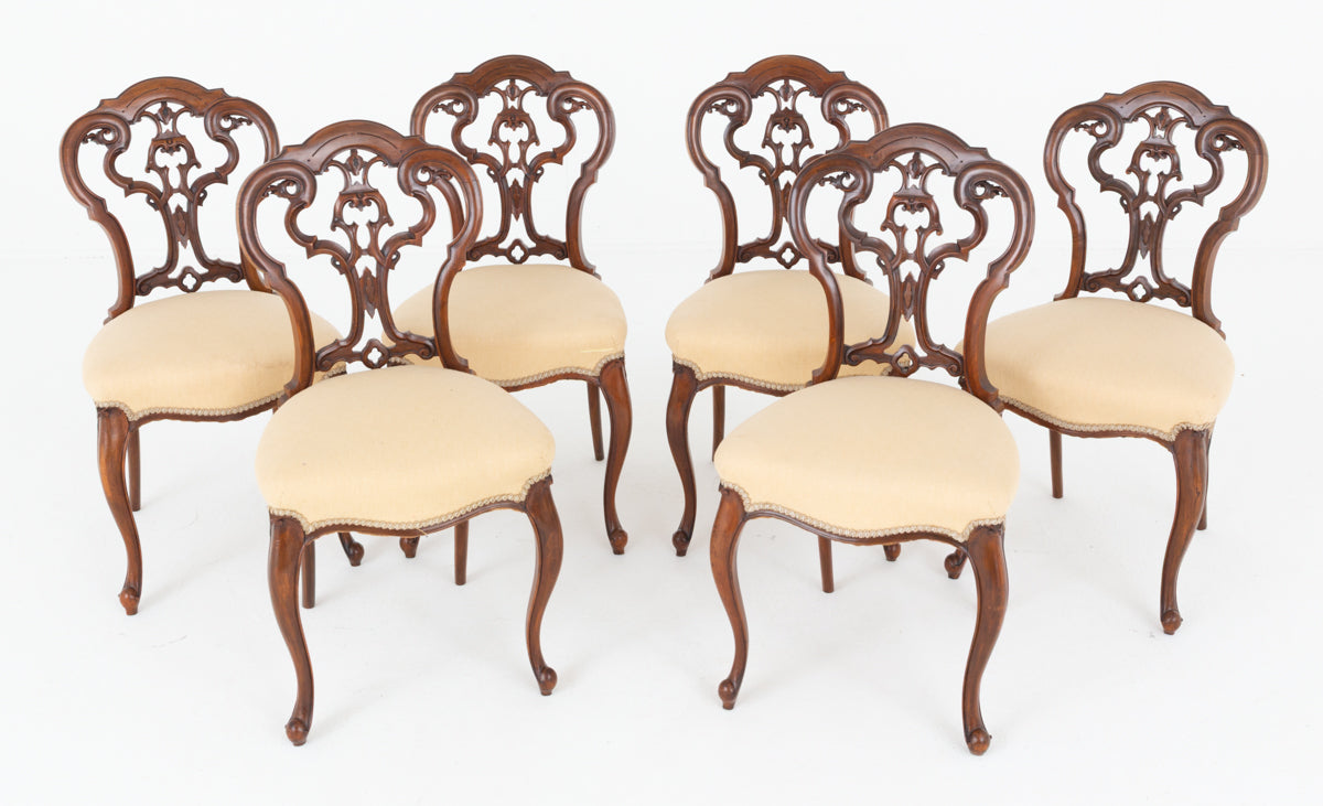 Pretty Set of 6 Walnut Victorian Cabriole Leg Chairs