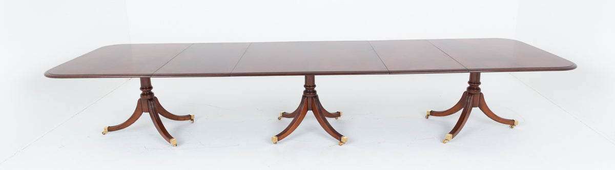Mahogany Regency Style 14-16 Seat 3 Pedestal Dining Table