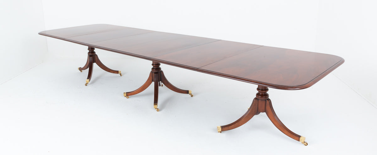 Mahogany Regency Style 14-16 Seat 3 Pedestal Dining Table