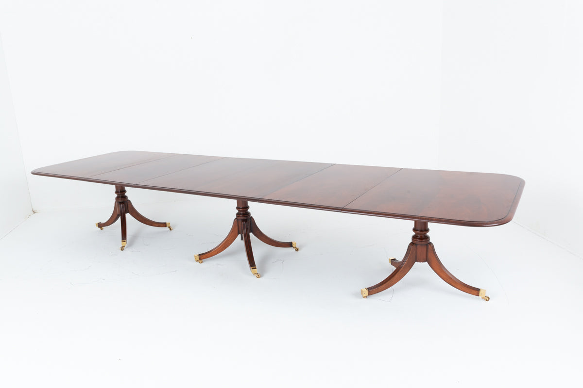 Mahogany Regency Style 14-16 Seat 3 Pedestal Dining Table