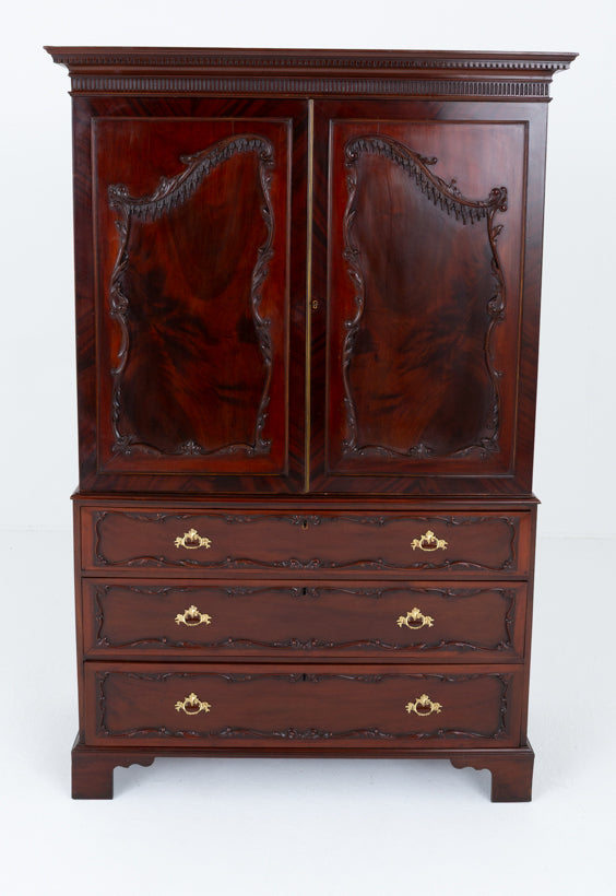 Wonderful Mahogany Chippendale Style Linen Press.