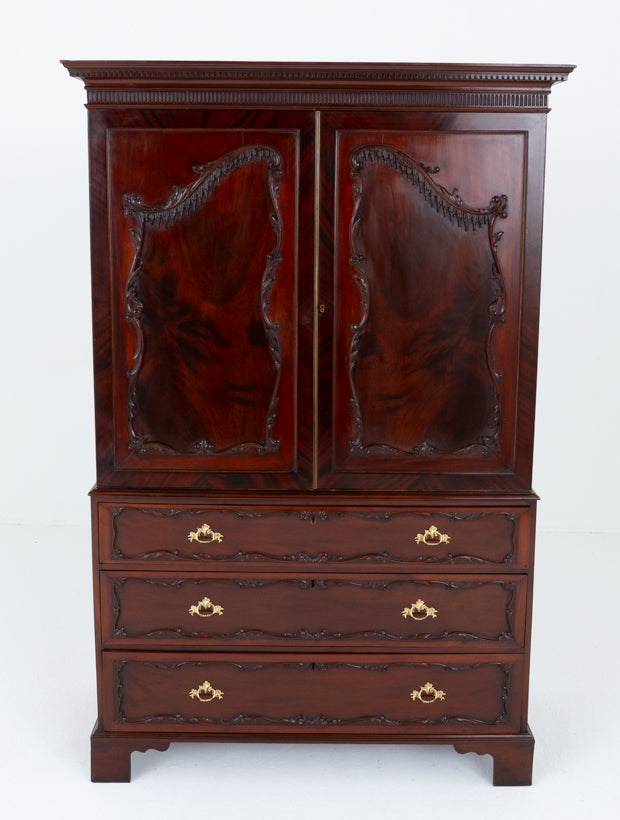 Wonderful Mahogany Chippendale Style Linen Press.