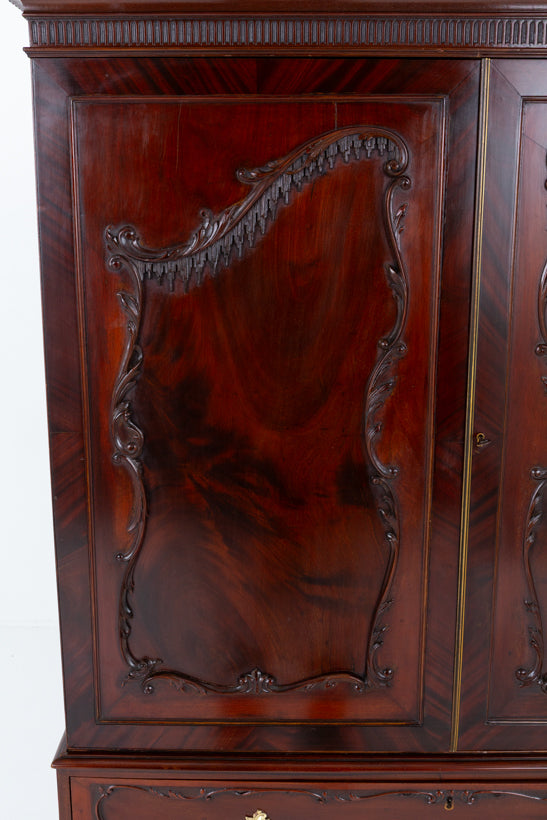 Wonderful Mahogany Chippendale Style Linen Press.