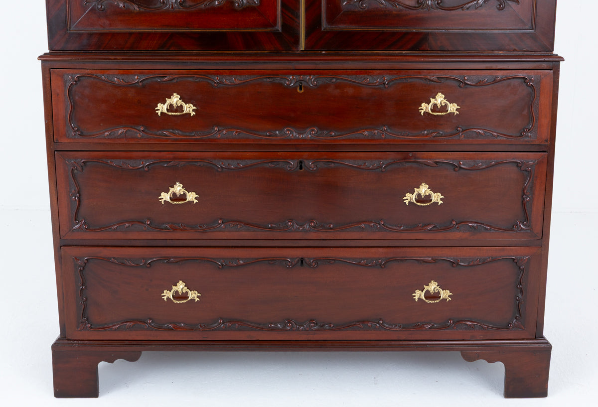 Wonderful Mahogany Chippendale Style Linen Press.