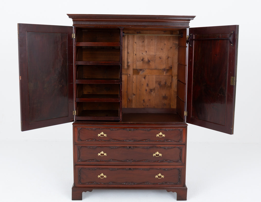 Wonderful Mahogany Chippendale Style Linen Press.