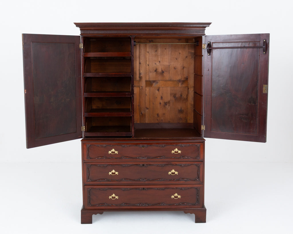 Wonderful Mahogany Chippendale Style Linen Press.