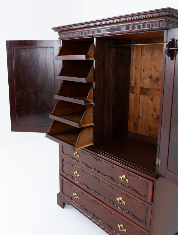 Wonderful Mahogany Chippendale Style Linen Press.