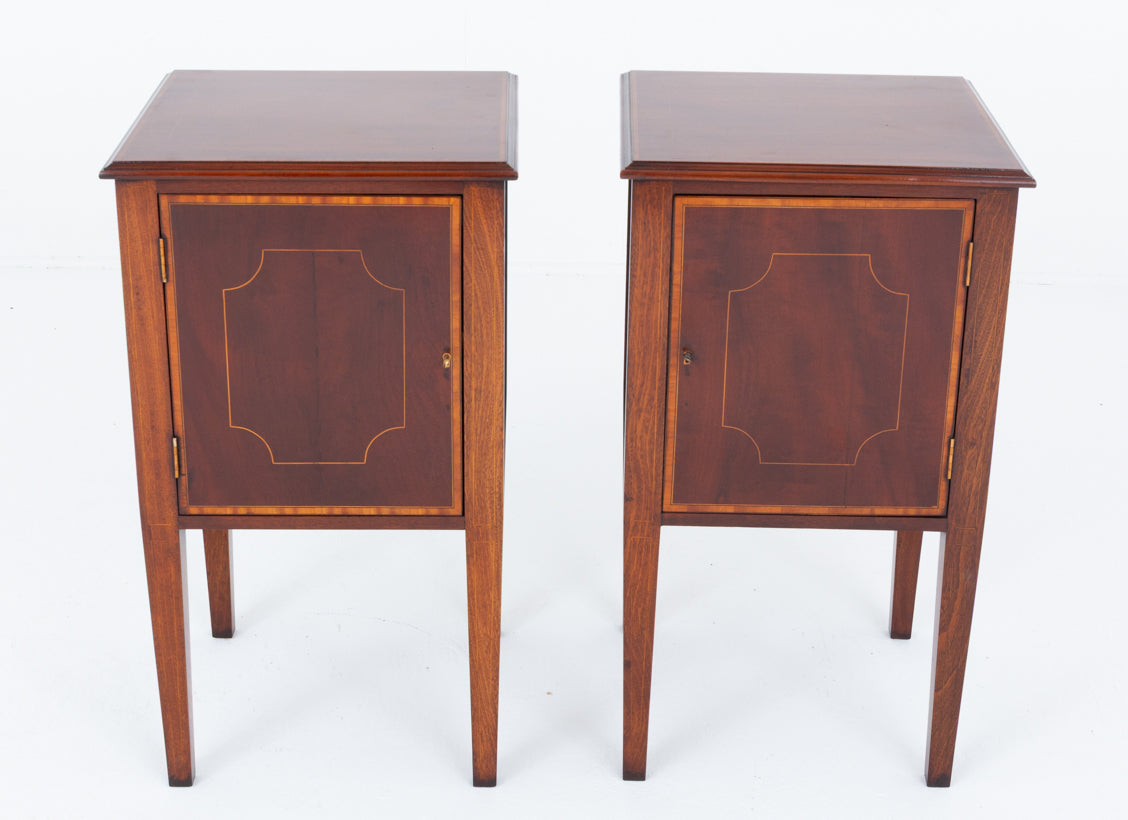 Pair of Sheraton Revival Mahogany Bedside Cabinets