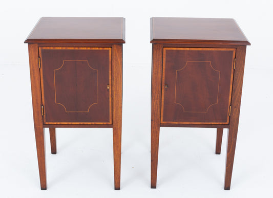 Pair of Sheraton Revival Mahogany Bedside Cabinets