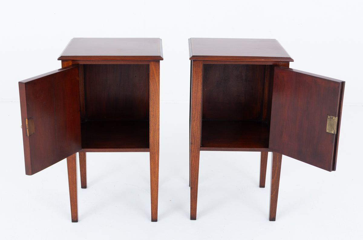 Pair of Sheraton Revival Mahogany Bedside Cabinets