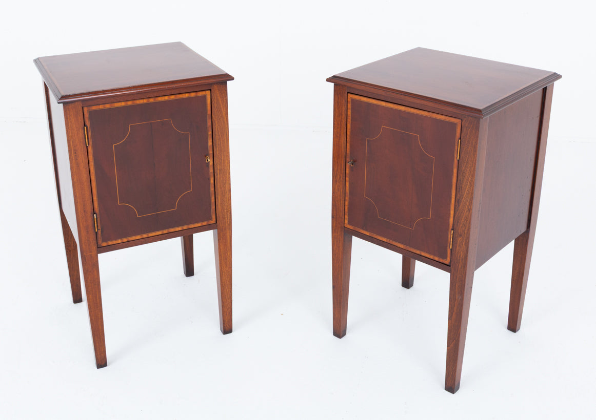Pair of Sheraton Revival Mahogany Bedside Cabinets