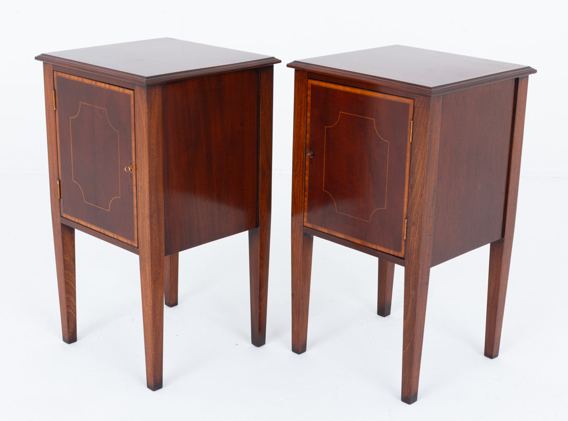 Pair of Sheraton Revival Mahogany Bedside Cabinets