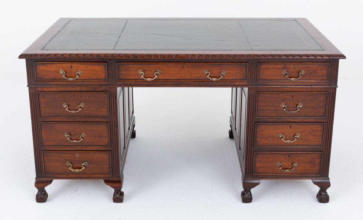 Chippendale Style Mahogany Pedestal Desk