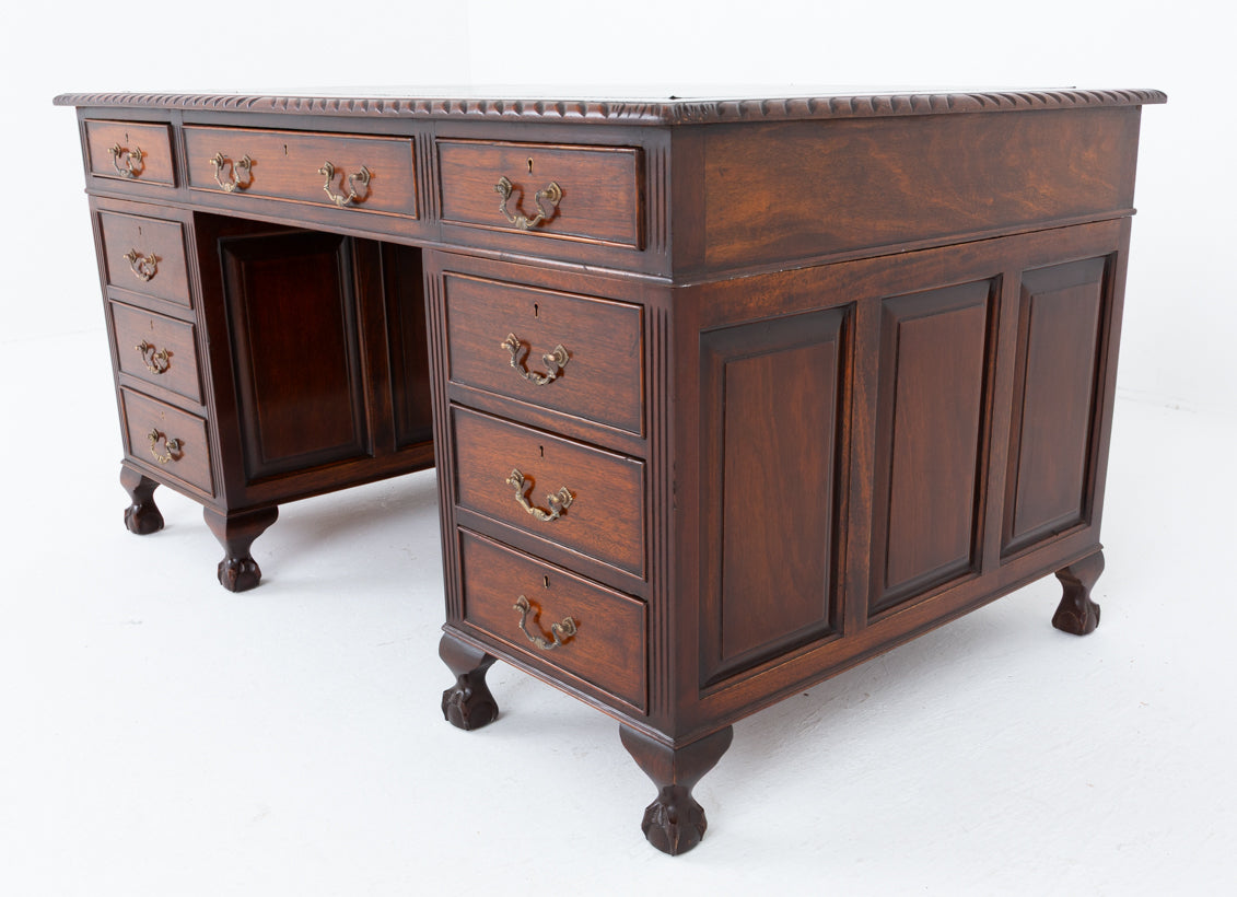 Chippendale Style Mahogany Pedestal Desk