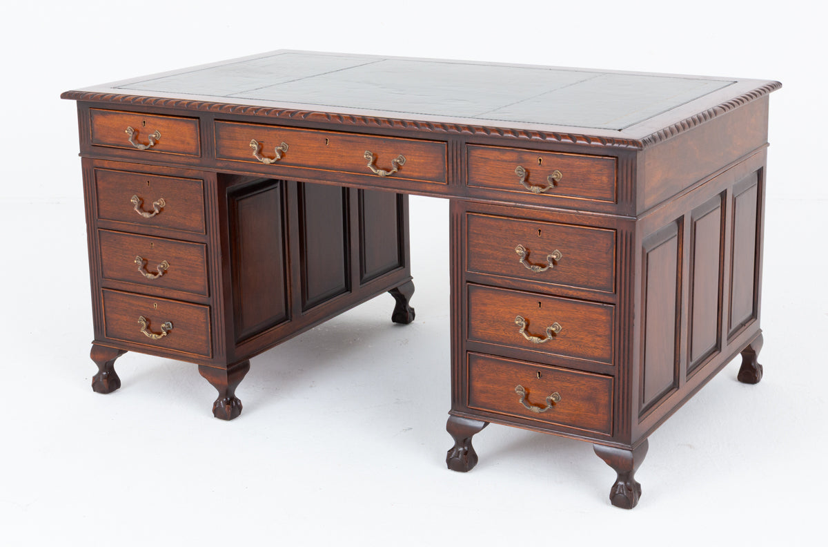 Chippendale Style Mahogany Pedestal Desk