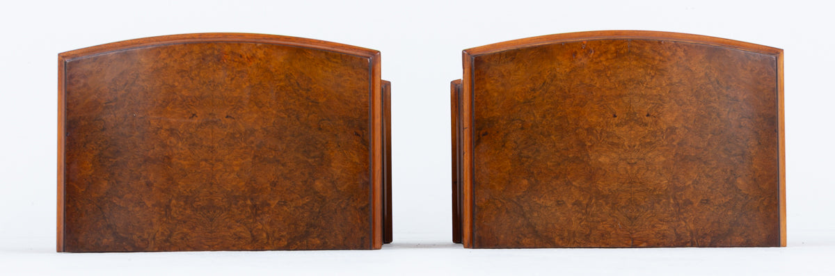 Pair of Burr Walnut Bow Bedside Chests