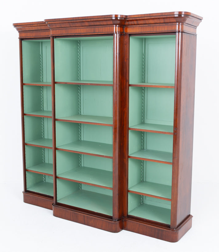 Large Victorian Mahogany Breakfront Open Bookcase