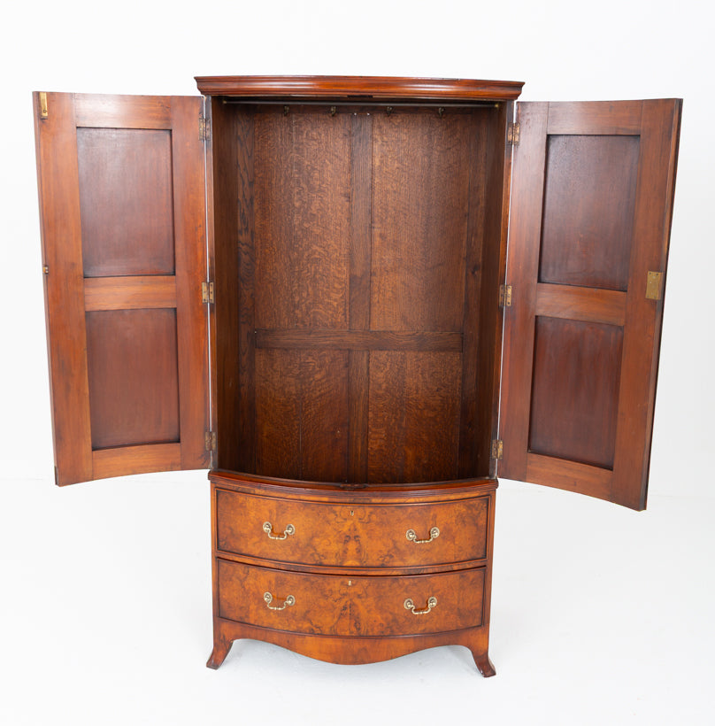 Regency Revival Burr Walnut Bow-Fronted Wardrobe