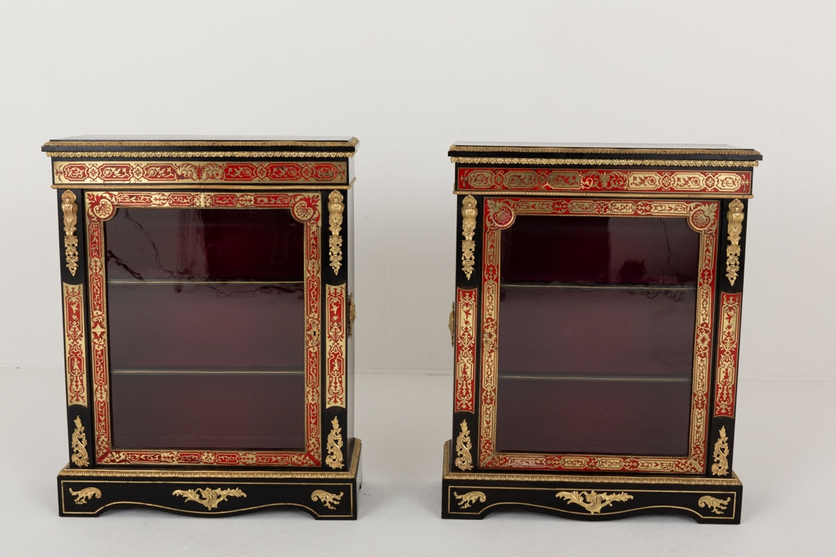 Wonderful Pair of French Ebonised and Boulle Pier Cabinets