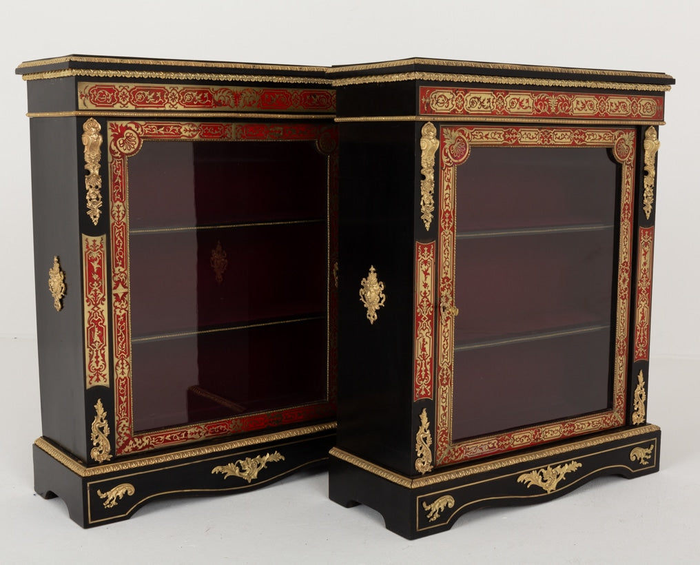 Wonderful Pair of French Ebonised and Boulle Pier Cabinets
