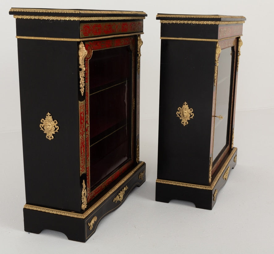 Wonderful Pair of French Ebonised and Boulle Pier Cabinets