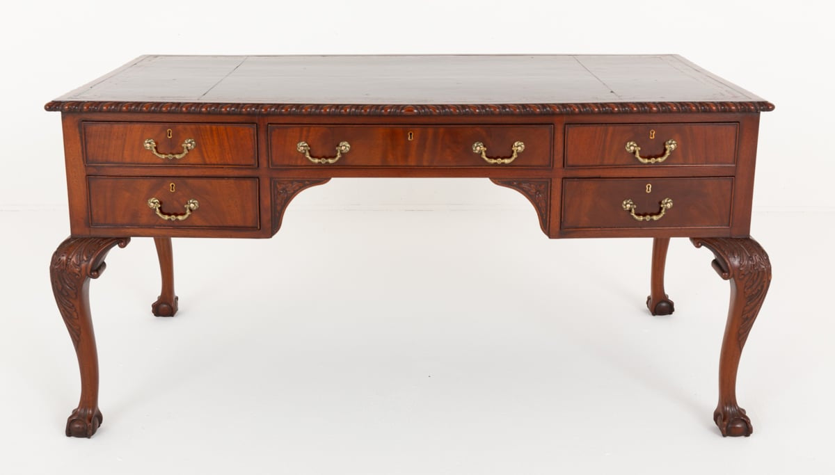 Mahogany Chippendale Style Faux Partners Desk
