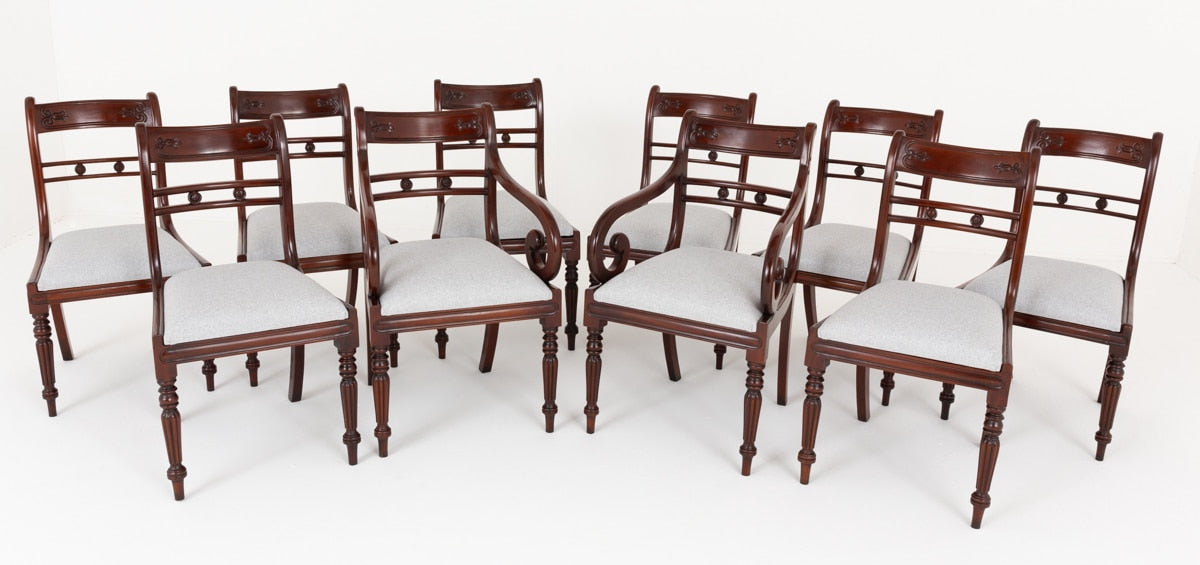 Set of 10 ( 8 + 2 ) William IV Style Mahogany Dining Chairs