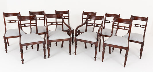 Set of 10 ( 8 + 2 ) William IV Style Mahogany Dining Chairs