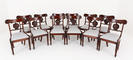 Set of 12 William IV Style Mahogany Shell Back Dining Chairs