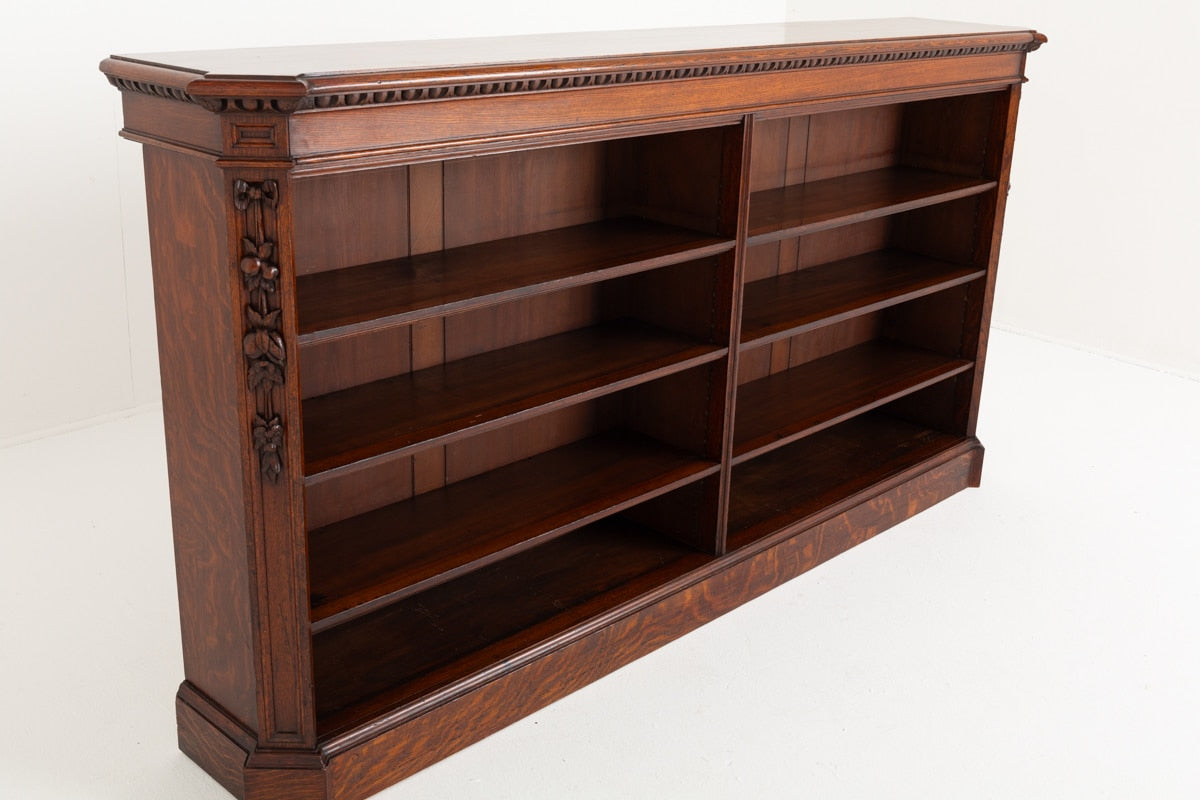 Large Victorian Oak Open Bookcase