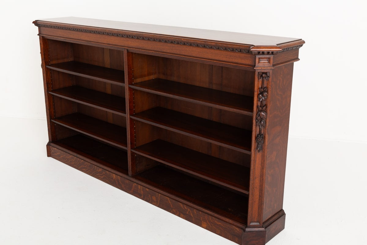 Large Victorian Oak Open Bookcase