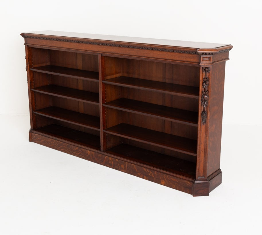 Large Victorian Oak Open Bookcase