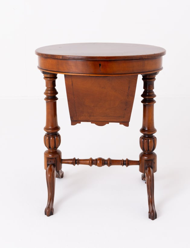 Victorian Burr Walnut Sewing Table Swept Legs