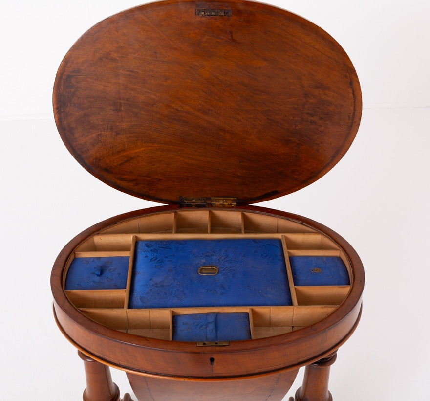 Victorian Burr Walnut Sewing Table Swept Legs