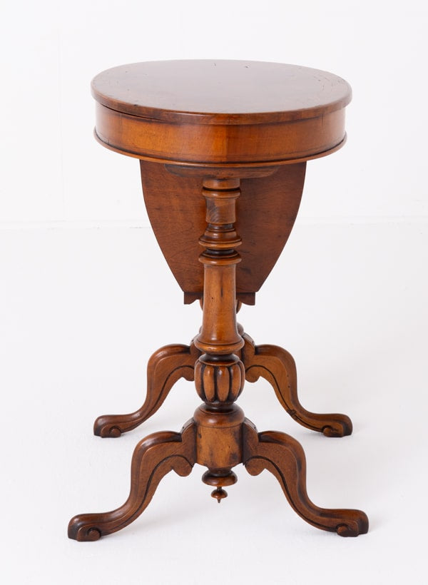 Victorian Burr Walnut Sewing Table Swept Legs