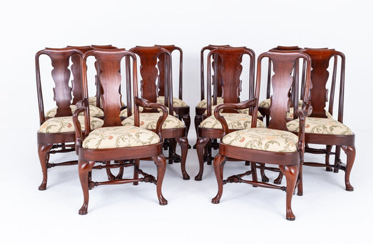 Set of 14 (12 + 2) Mahogany Queen Anne Style Dining Chairs