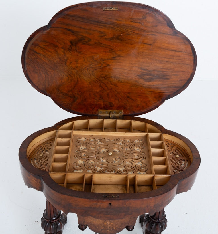 Victorian Burr Walnut Sewing Table