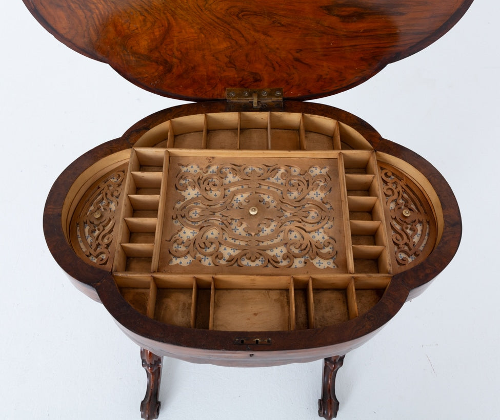 Victorian Burr Walnut Sewing Table