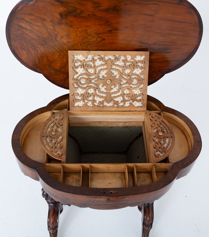 Victorian Burr Walnut Sewing Table