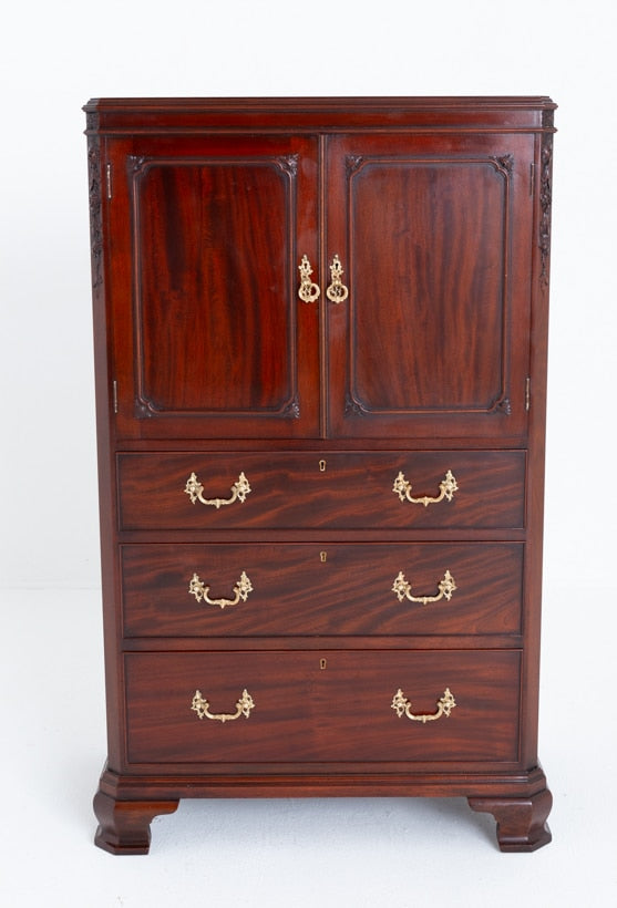 Mahogany Chippendale Style Linen Cabinet
